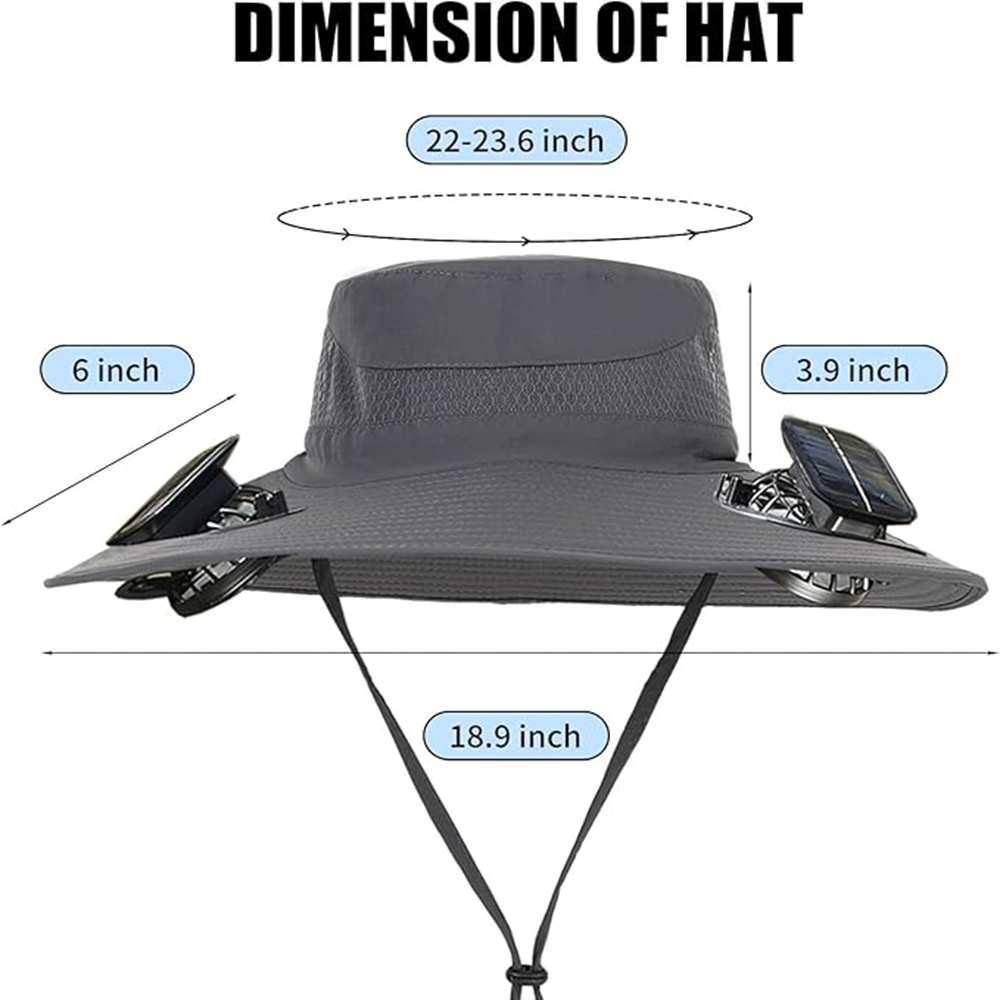 Outdoor Wide Brim Sun Hat with 2 Solar Fan UV Protection Hiking Camping Fishing