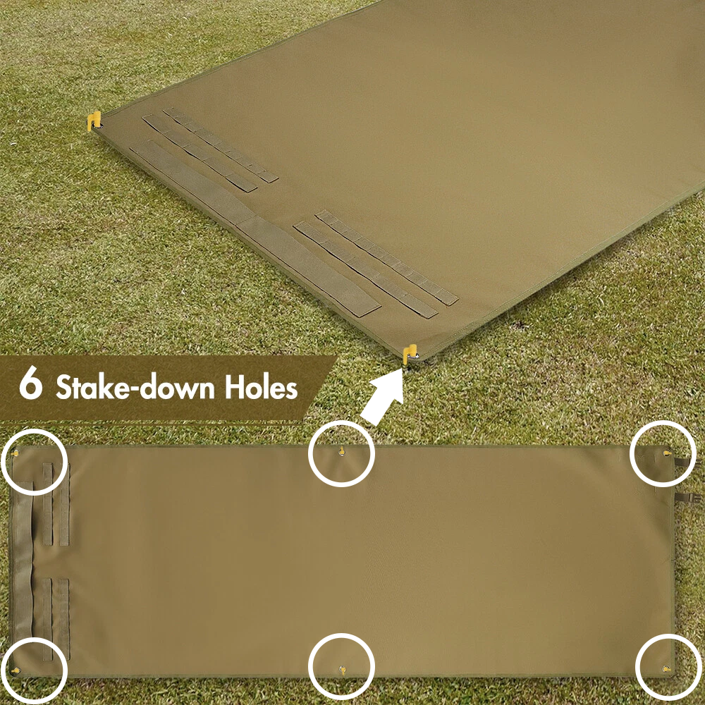 1000D Waterproof Shooting Mat, Non-Slip Tactical Roll-Up Hunting Blanket with Bipod Holder & Molle Webbings (Non-Padded)
