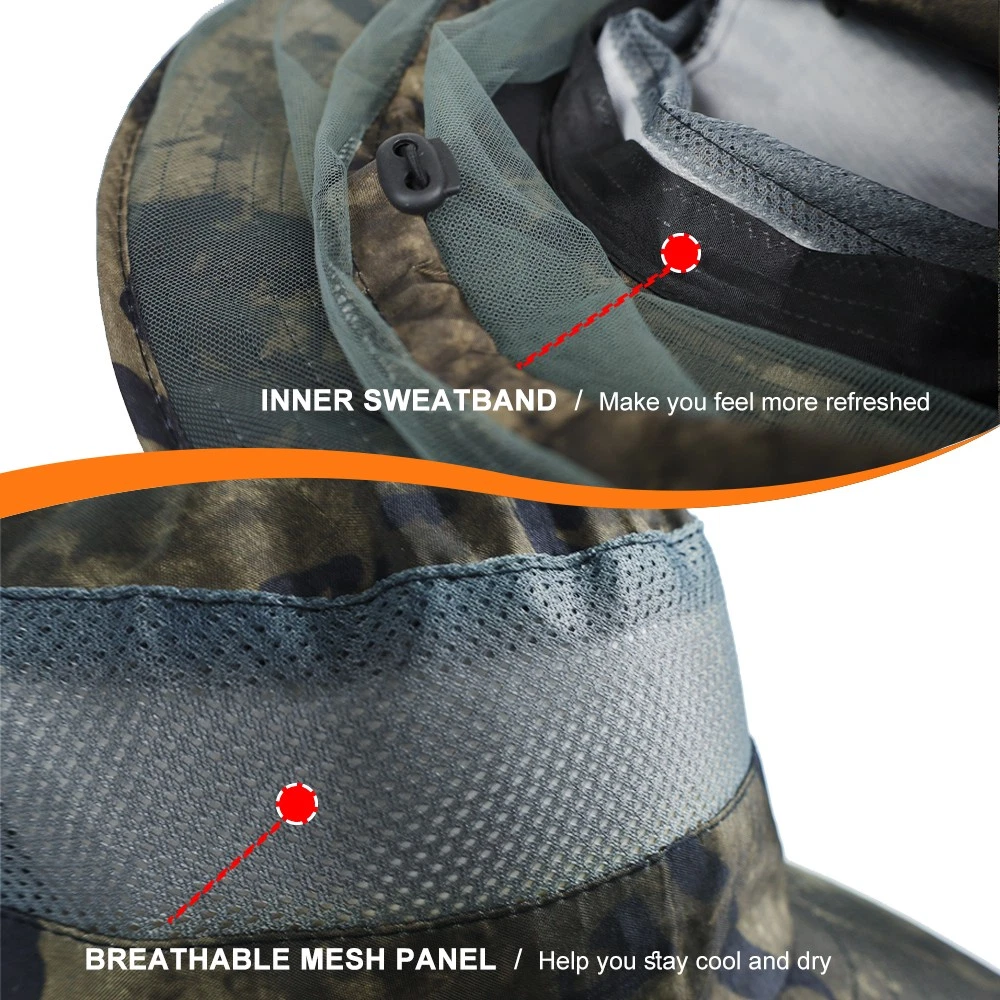 Wide Brim Mosquito Head Net Sun Hat with Neck Flap for Fishing Hiking Men Women
