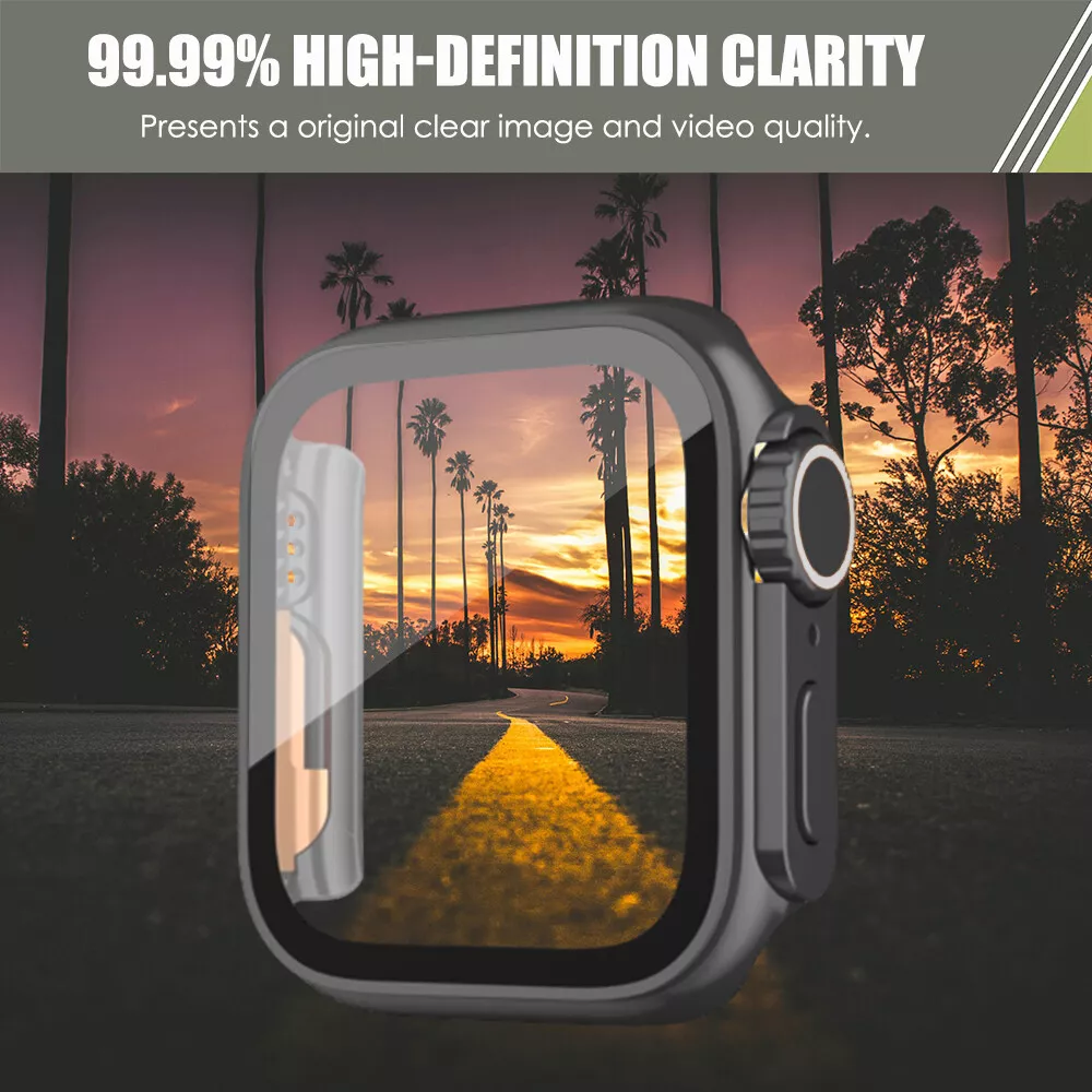 Ultra Look Cover Case with Screen Protector for Apple Watch Series 9/8/7 45mm, Series SE2/SE/6/5/4 44mm, Tempered Glass, Anti Scratch