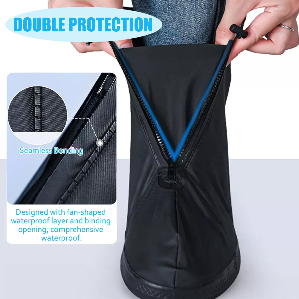 Waterproof Rain Shoe Covers with Elastic Securing Straps, Anti-Slip, Lightweight, Portable Overshoes for Outdoor Walking, Hiking & Camping