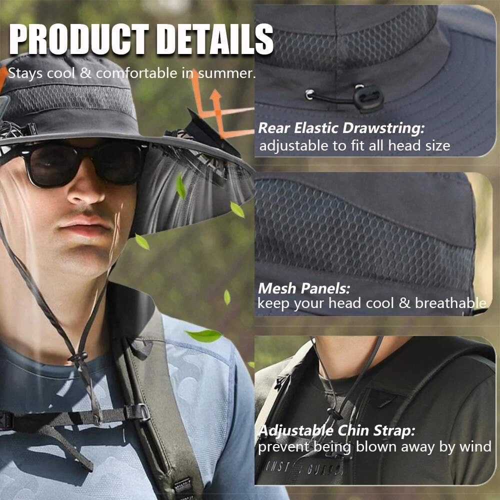 Wide Brim Solar Fan Hat Men Fishing Outdoor Bucket Rechargeable Sun Hat With Fan