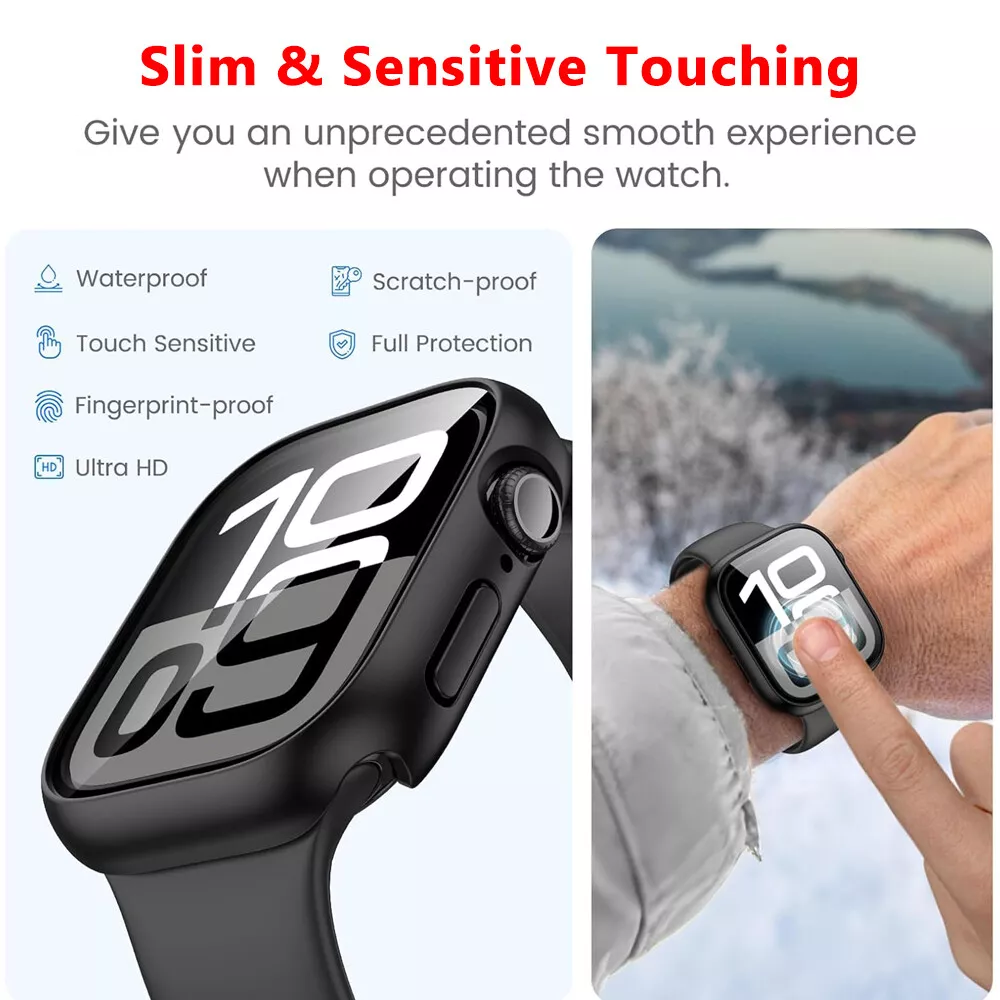 Waterproof Case for Apple Watch Series 10 42mm 46mm, Hard Anti-Scratch Protector with Screen Cover, 9H Tempered Glass, Touch Screen Responsive
