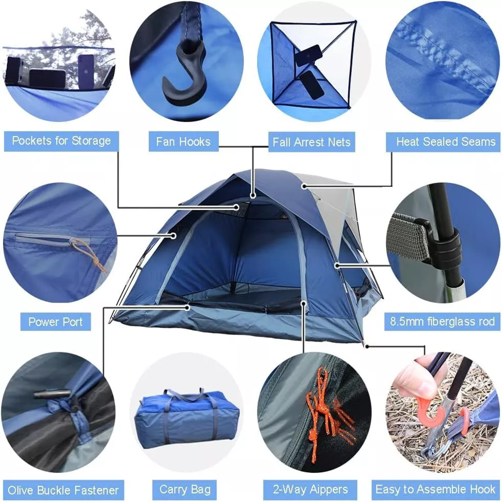 3-4 Person Tents for Camping, Outdoor Waterproof Dome Family Tent with Removable Rainfly, 2 Doors & Large Mesh Windows, Easy Setup