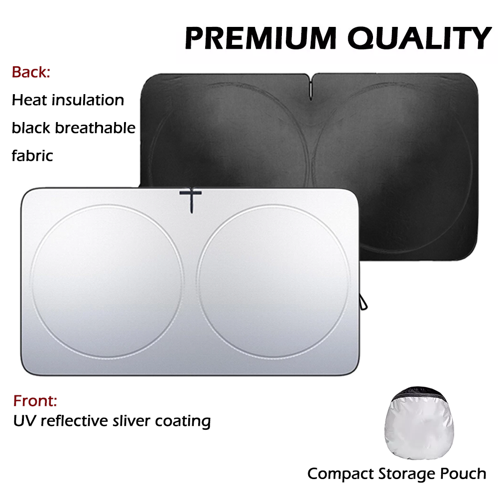 Foldable Car Windshield Sun Shade with Rearview Mirror Opening, Blocks UV Rays & Heat