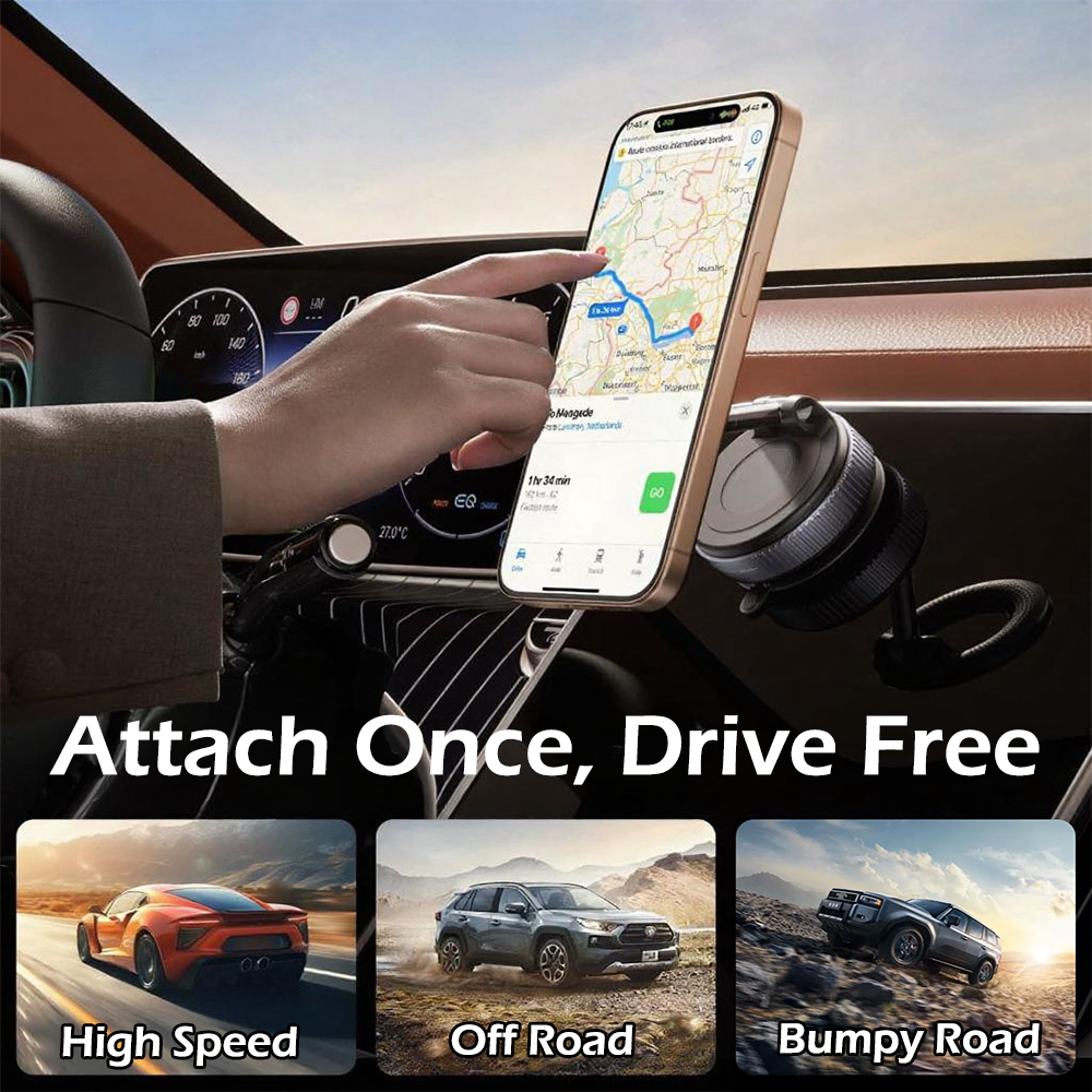 360° Adjustable Car Phone Holder, Magnetic Vacuum Suction Cup Mount, Foldable Stand for iPhone Android