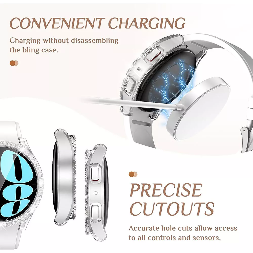 Screen Protector Case for Samsung Galaxy Watch 6 40mm/44mm, Bling Cover, Tempered Glass, Perfect Protection Anti Scratch