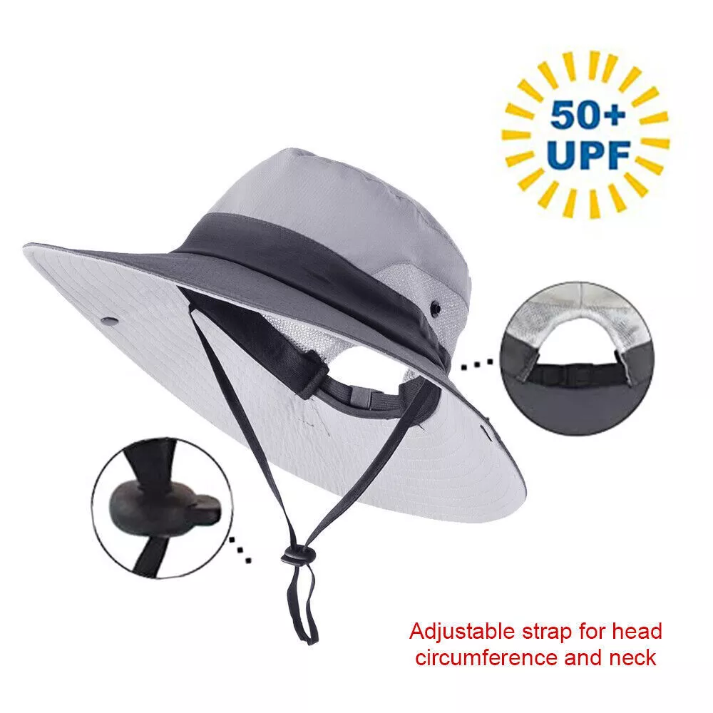 Women's Wide Brim Sun Hat with Ponytail Hole, Neck Flap UV Protection Bucket Cap