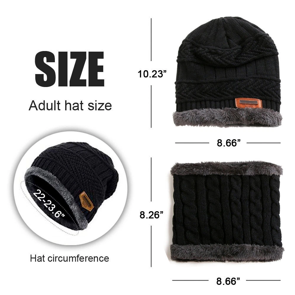 Winter Beanie Hat Knitted Bacaclava Snood Scarf Set Snow Ski Cap for Men Women