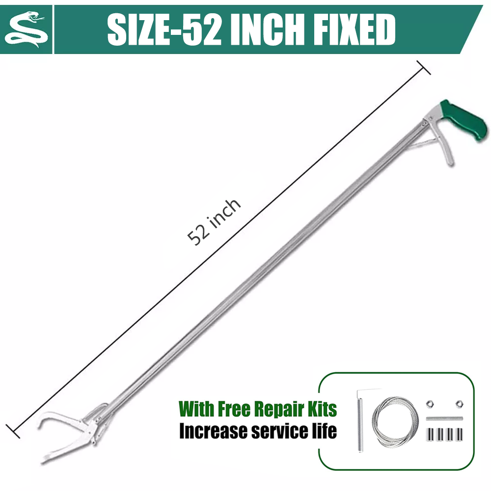 Heavy Duty Snake Tongs, Fixed / Foldable Reptile Grabber, Stainless Steel Catcher with Lock & Wide Jaw, Professional Rattle Handling Tool