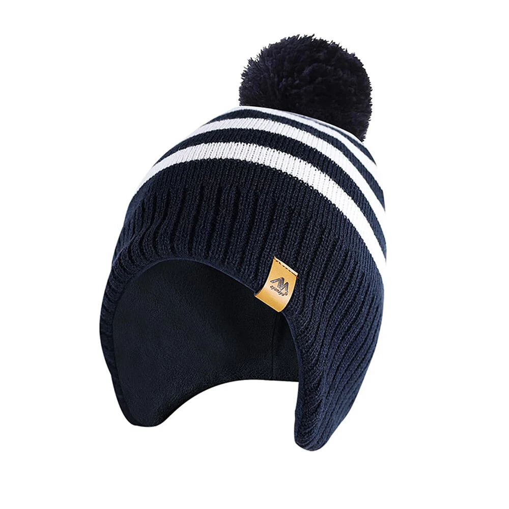 Kids Winter Knitted Hat Warm With Ear Flap Beanie Scarf Set Boys Girls Fleece
