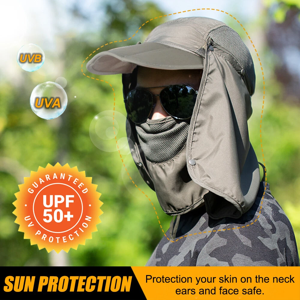 Foldable Fishing Hat Sun Cap with Face Mask & Neck Flap for Outdoors UV Protection