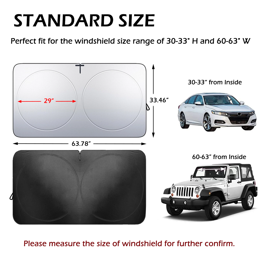 Foldable Car Windshield Sun Shade with Rearview Mirror Opening, Blocks UV Rays & Heat