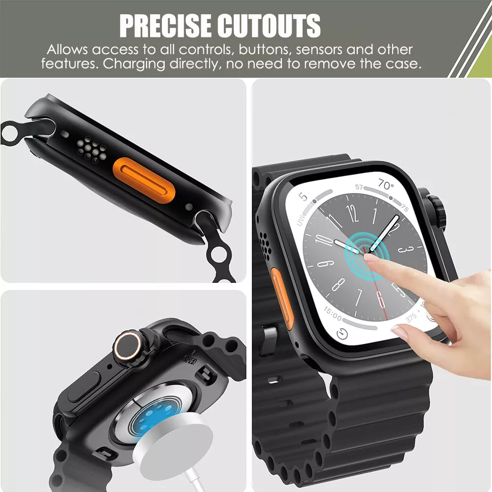 Ultra Look Cover Case with Screen Protector for Apple Watch Series 9/8/7 45mm, Series SE2/SE/6/5/4 44mm, Tempered Glass, Anti Scratch
