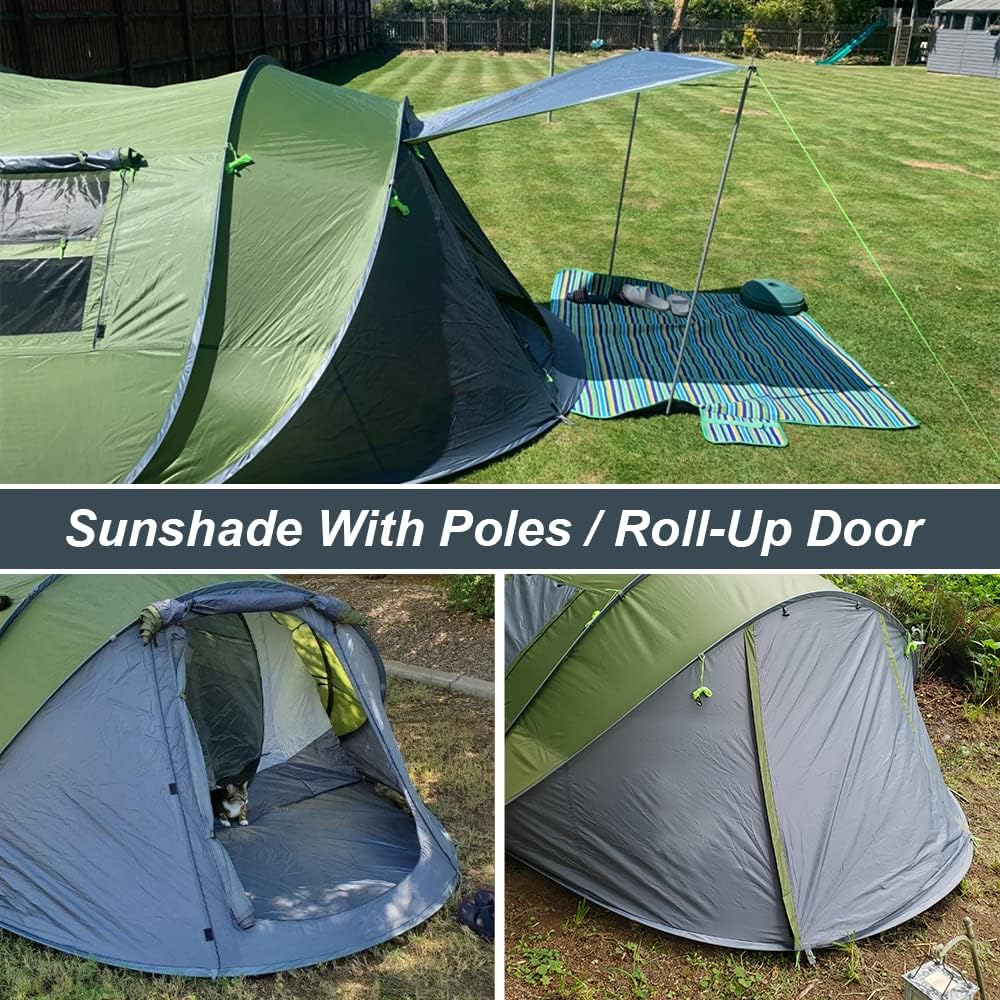 Instant Pop-Up Camping Tent with Vestibule, Spacious for 4-6 People, Waterproof, Double-Layer Design, Easy Setup & Ventilated for Comfortable Outdoor Adventures