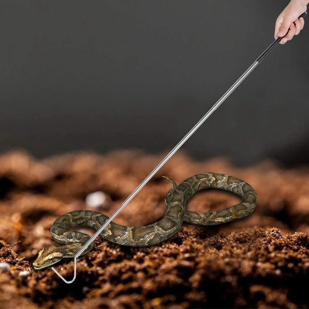 39” Retractable Snake Hook Stainless Steel Reptile Handling Tool Anti-Slip Rubber Grip