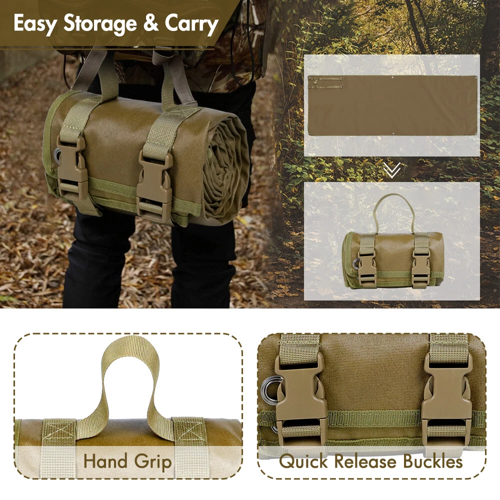1000D Waterproof Shooting Mat, Non-Slip Tactical Roll-Up Hunting Blanket with Bipod Holder & Molle Webbings (Non-Padded)