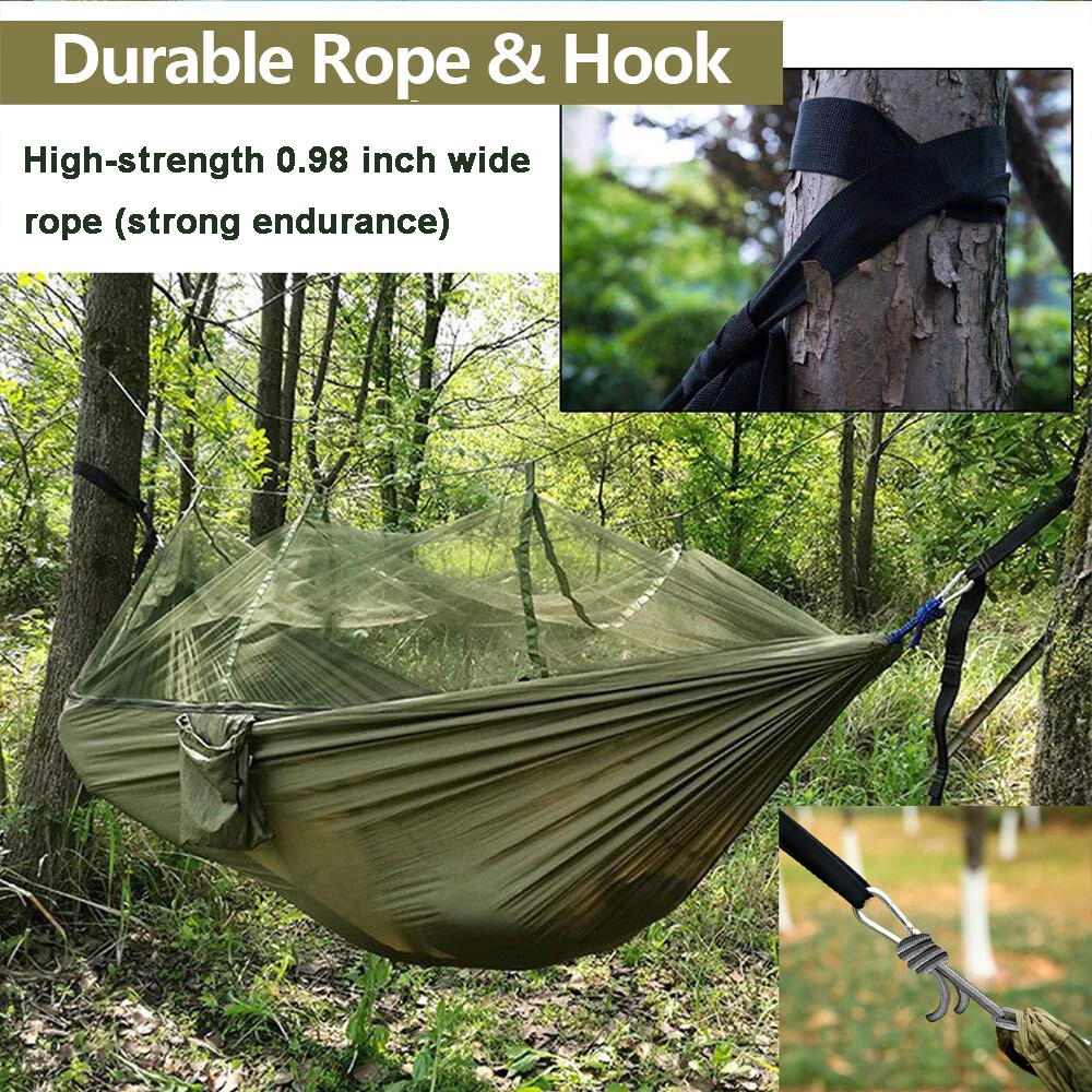 Bug-Proof Camping Hammock, Portable with Mosquito Net, Lightweight Nylon Hammock with Tree Straps for Travel Hiking Backpacking
