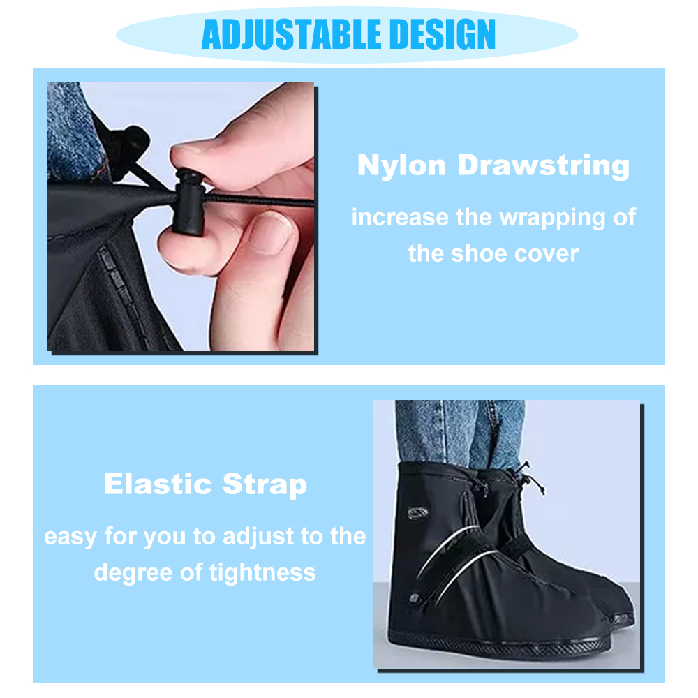 Waterproof Rain Shoe Covers with Elastic Securing Straps, Anti-Slip, Lightweight, Portable Overshoes for Outdoor Walking, Hiking & Camping