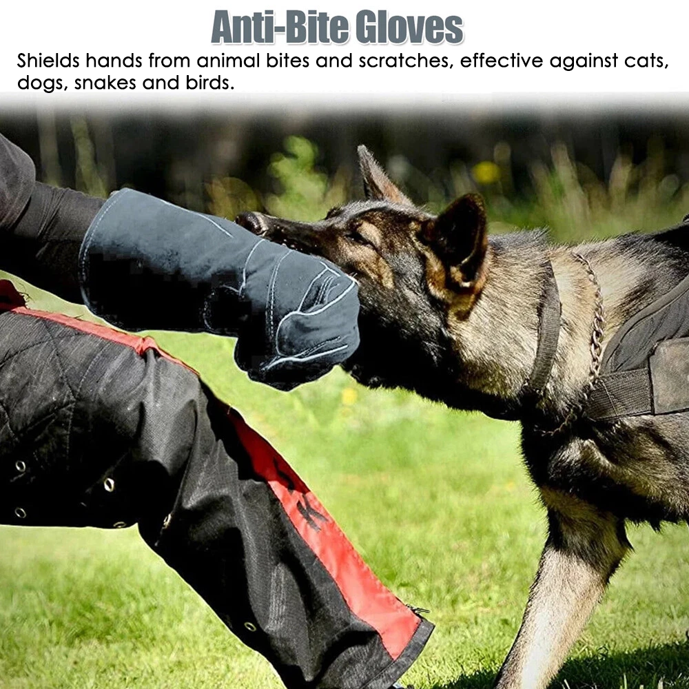 Animal Handling Gloves 13/16 Inch Bite Proof, Double Leather Arm Protection Anti Scratch, Safe Interaction with Dog, Cat, Snake, Reptile