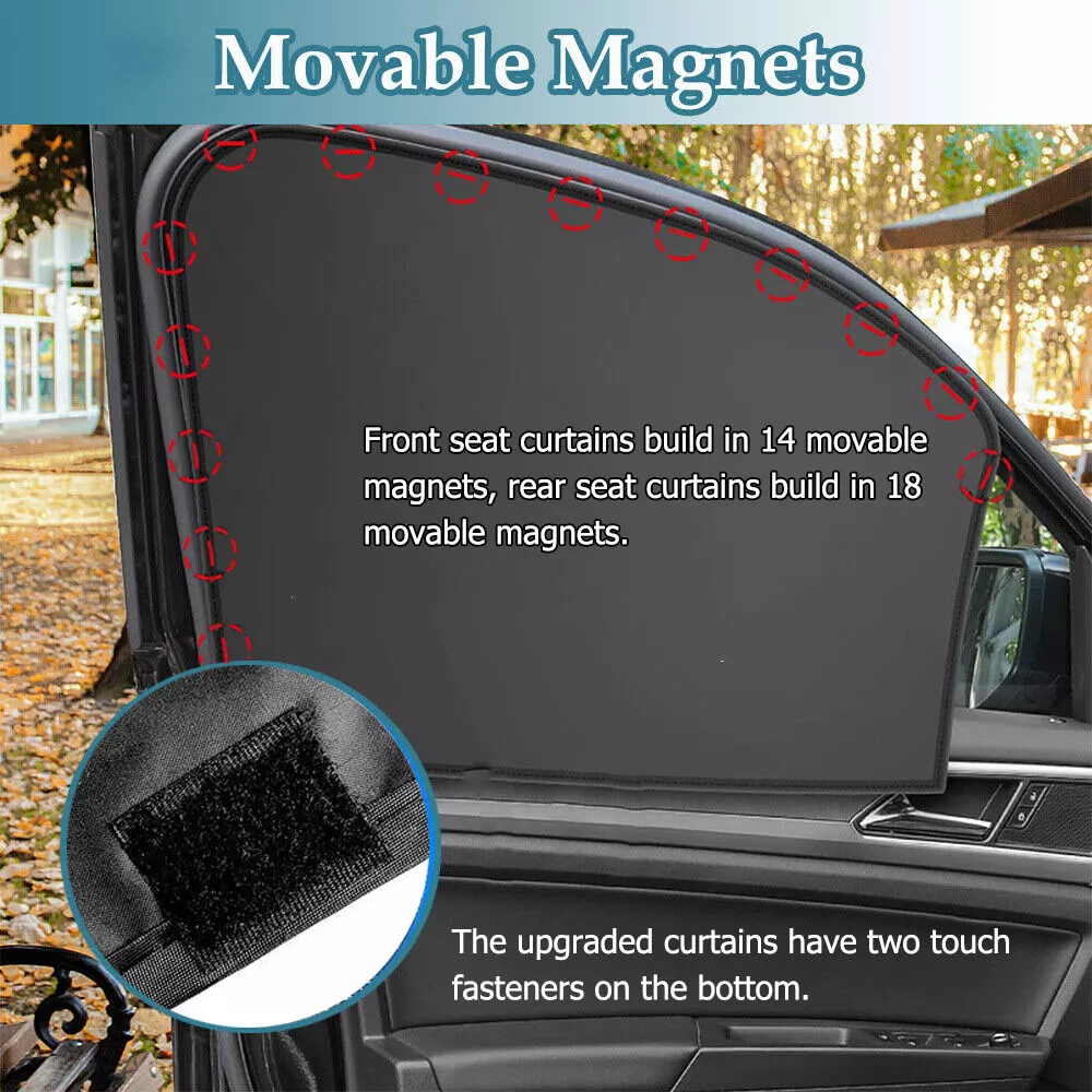 4PCS Magnetic Car Sun Shades for Metal Frame Side Windows, Privacy Curtain, UV Ray & Heat Reduction