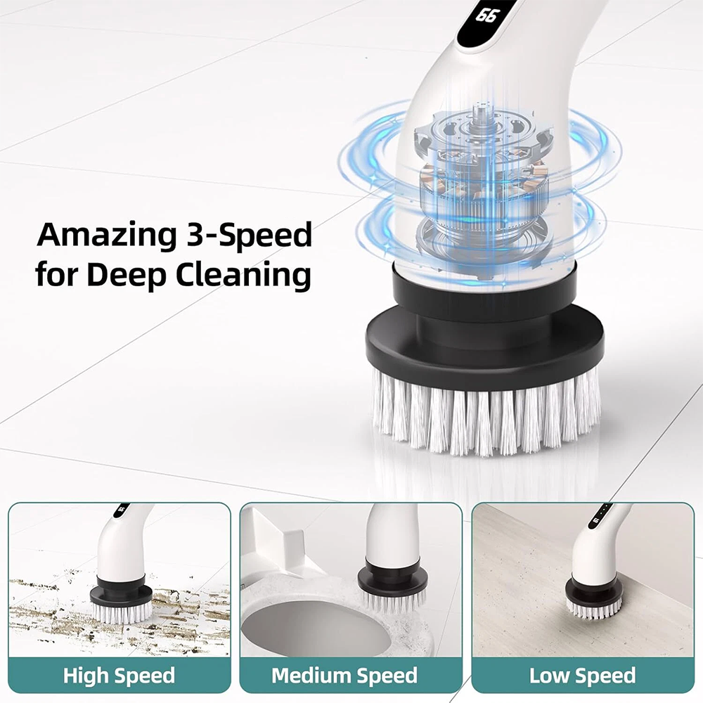 8-IN-1 Electric Spin Scrubber, Variable Speed Cordless Power Cleaning Brush, Rechargeable Cleaner, Adjustable Length, LED Indicator