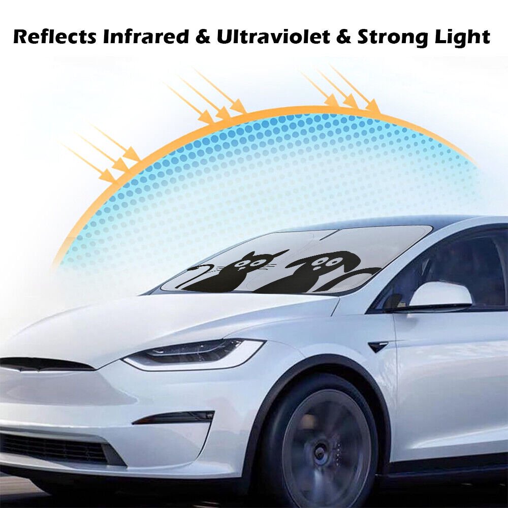 240T Foldable Car Sun Shade for Tesla Model Y / Model 3, UV Block, Heat Reduction, Cartoon Printing