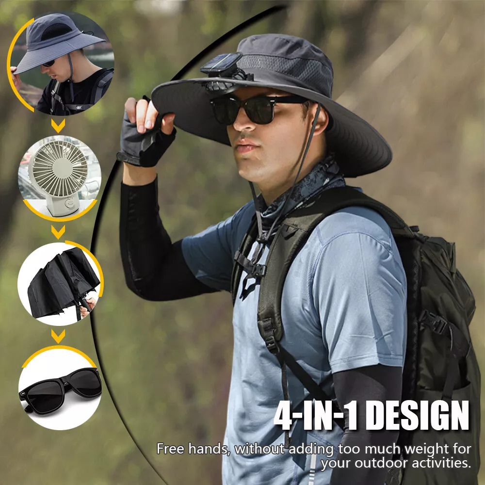 Wide Brim Solar Fan Hat Men Fishing Outdoor Bucket Rechargeable Sun Hat With Fan
