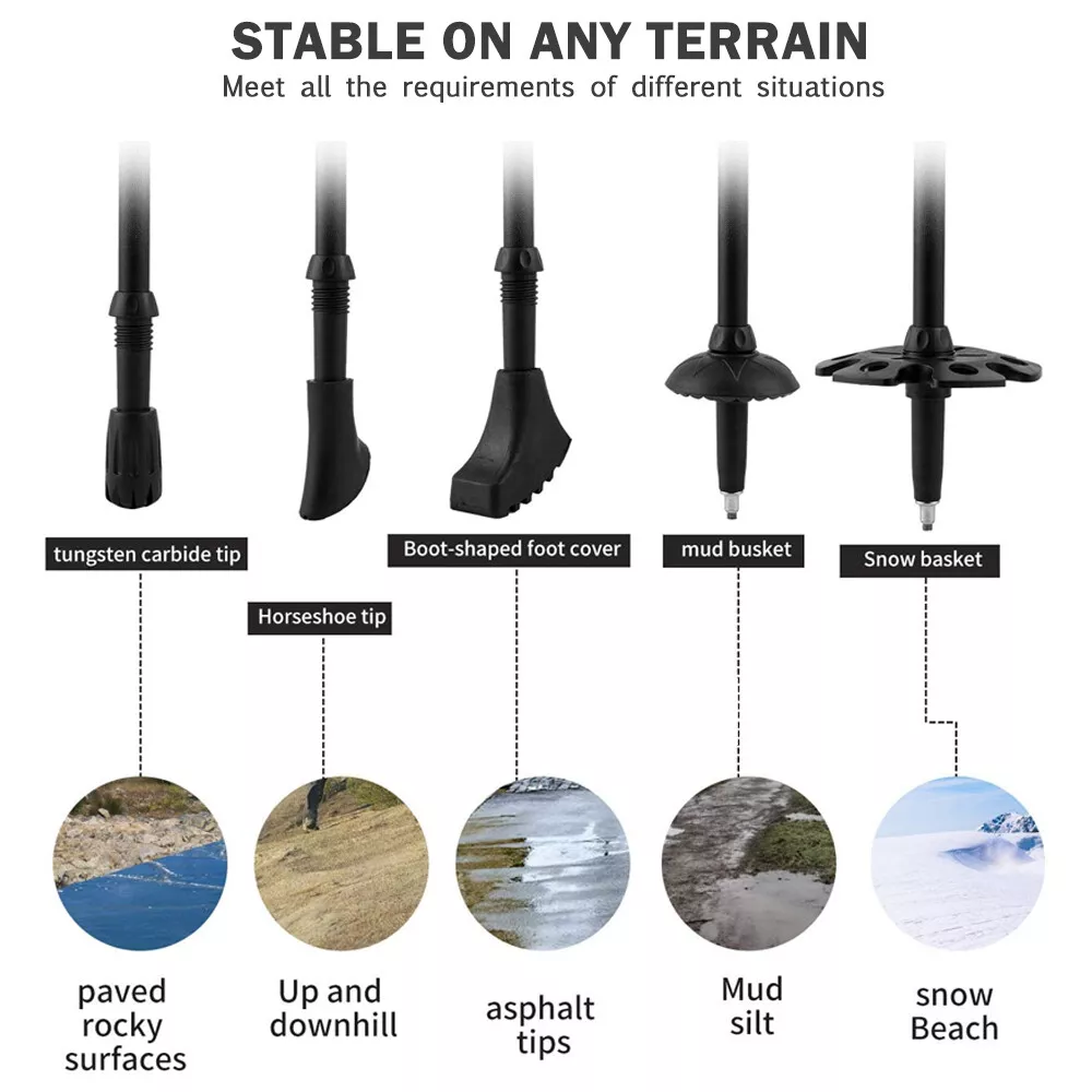 Hiking Poles, Telescopic Collapsible Trekking Poles with Quick Twist Lock System, Lightweight for Hiking Backpacking Mountaining