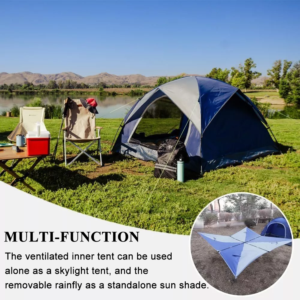 3-4 Person Tents for Camping, Outdoor Waterproof Dome Family Tent with Removable Rainfly, 2 Doors & Large Mesh Windows, Easy Setup