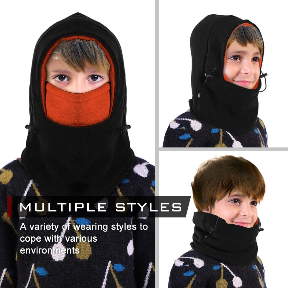 Fleece Balaclava Windproof Ski Face Mask Kids Thermal Dual-Layer Hat Child