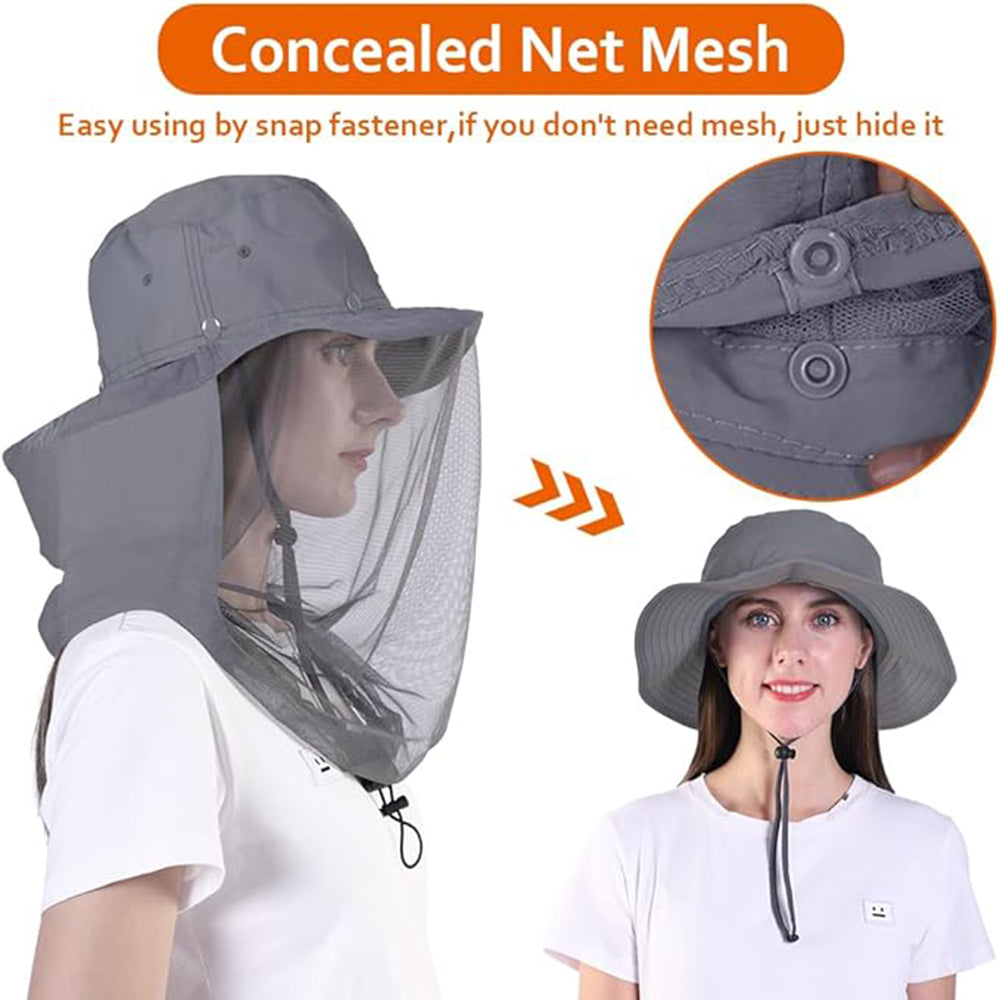 Mosquito Head Net Hat Sun Protection Bug Bucket Fishing Hiking Safari Men Women