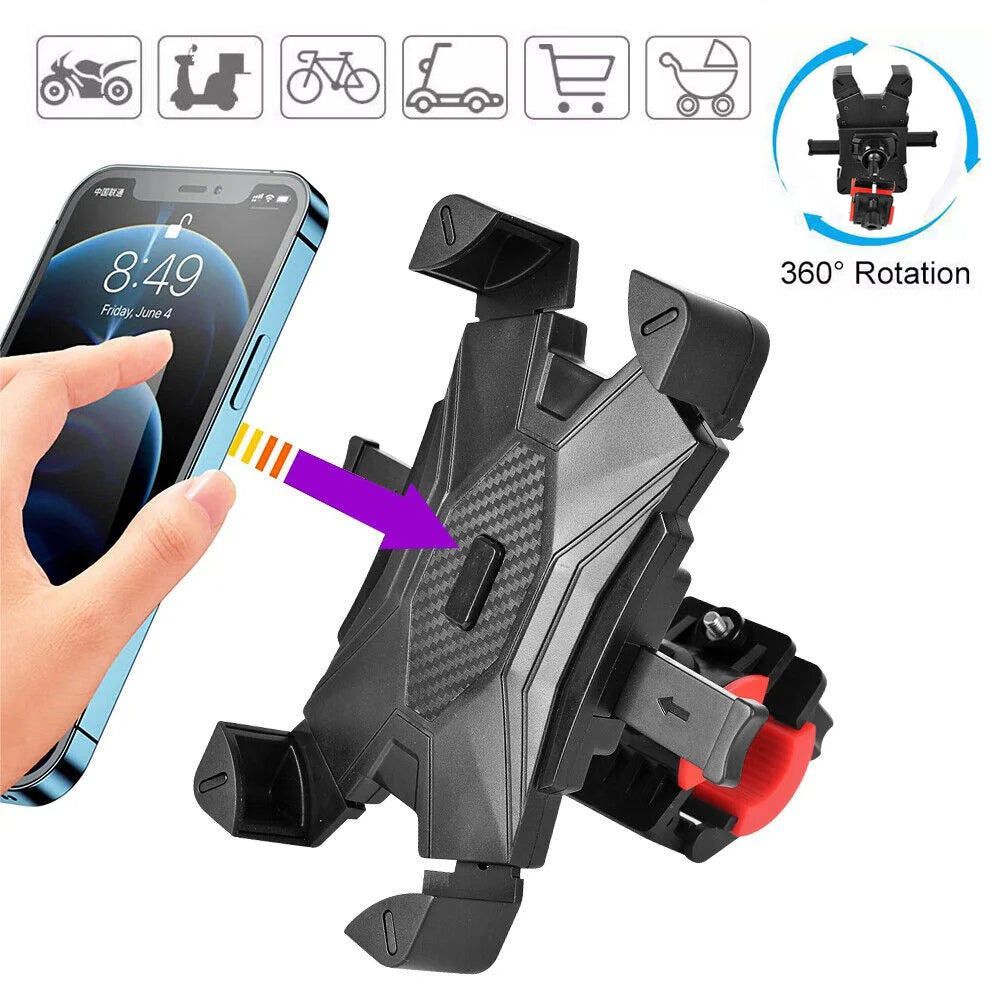 360° Rotation Motorcycle Phone Holder Bike Handlebar Mount Scooter Anti-Shake