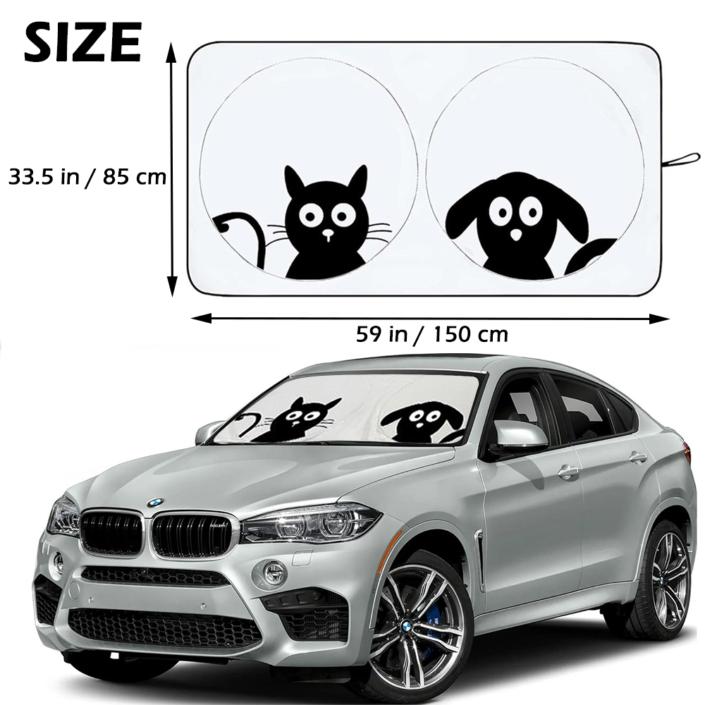 Foldable Car Sun Shade with Cute Printing, Windshield Sunshade, UV Ray & Heat Reduction