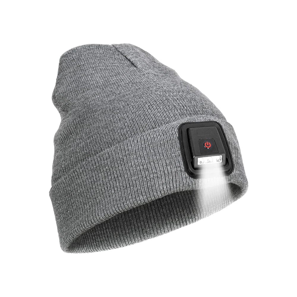LED Beanie Hat with Rechargeable Headlamp Light Winter Warm Knit Unisex Cap Gift