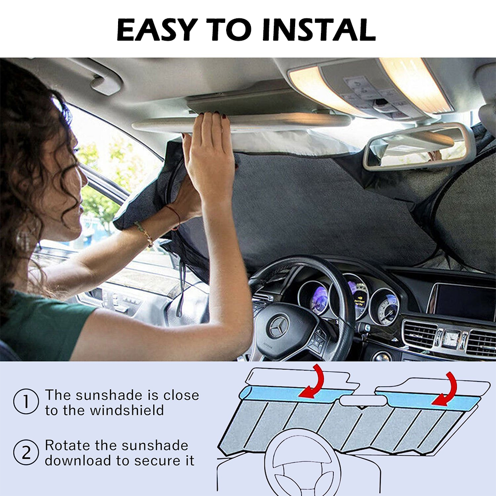 Foldable Car Sun Shade with Flag Printing, Windshield Sunshade, UV Ray & Heat Reduction