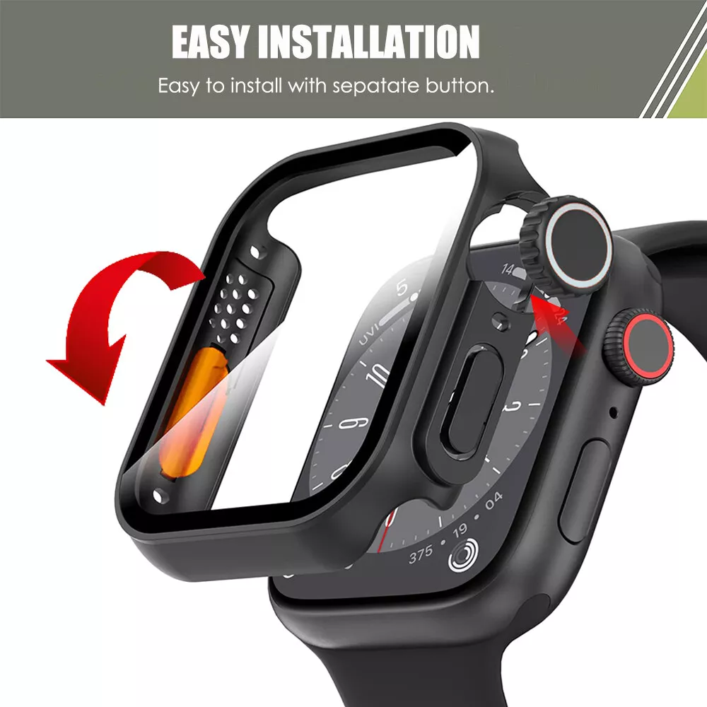 Ultra Look Cover Case with Screen Protector for Apple Watch Series 9/8/7 45mm, Series SE2/SE/6/5/4 44mm, Tempered Glass, Anti Scratch