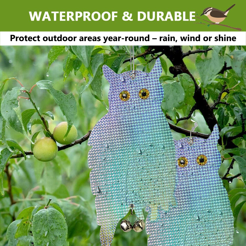 2 Pack Owl Decoy Scare, Hanging Reflective Fake Owl Woodpecker Bird Deterrent Control Device for Home & Garden