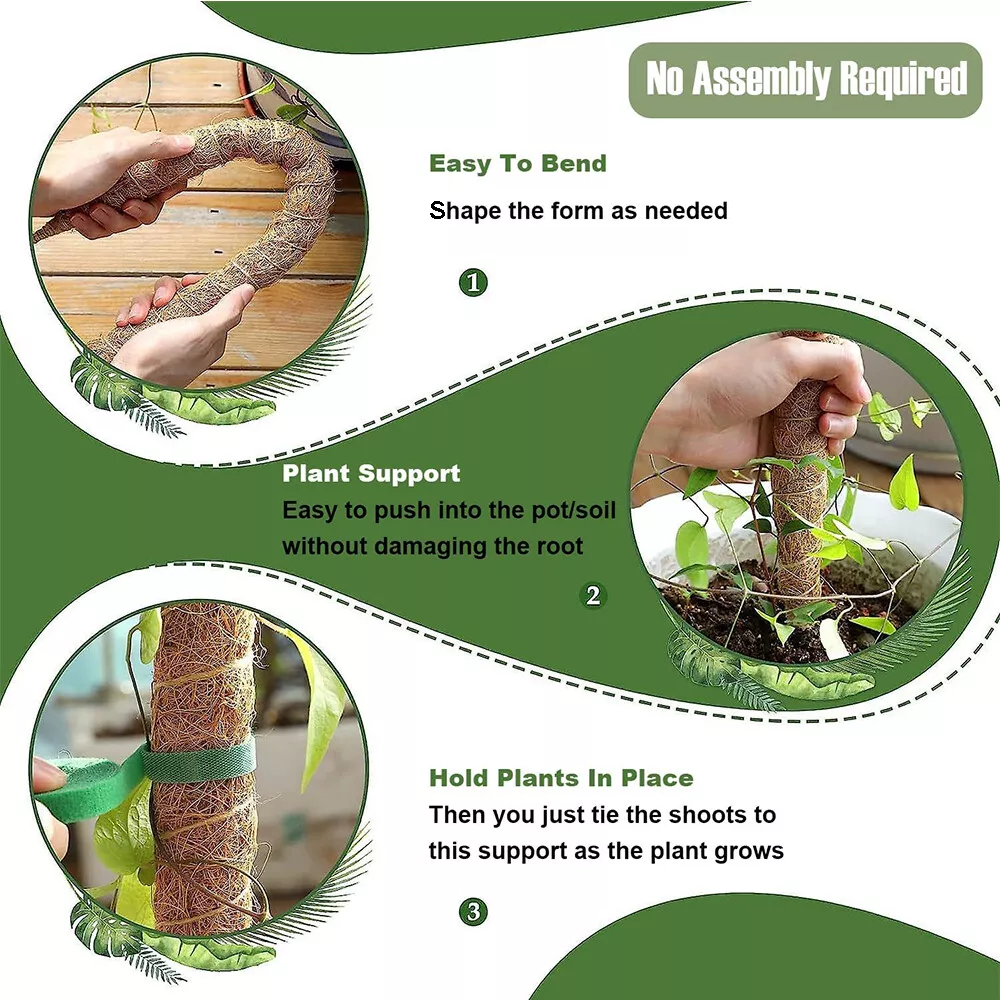 28” Bendable Moss Poles (Set of 4) for Monstera, Coir Support Stakes for Climbing Plants Indoor