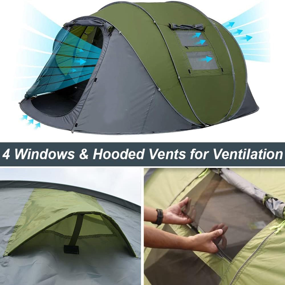 Instant Pop-Up Camping Tent with Vestibule, Spacious for 4-6 People, Waterproof, Double-Layer Design, Easy Setup & Ventilated for Comfortable Outdoor Adventures