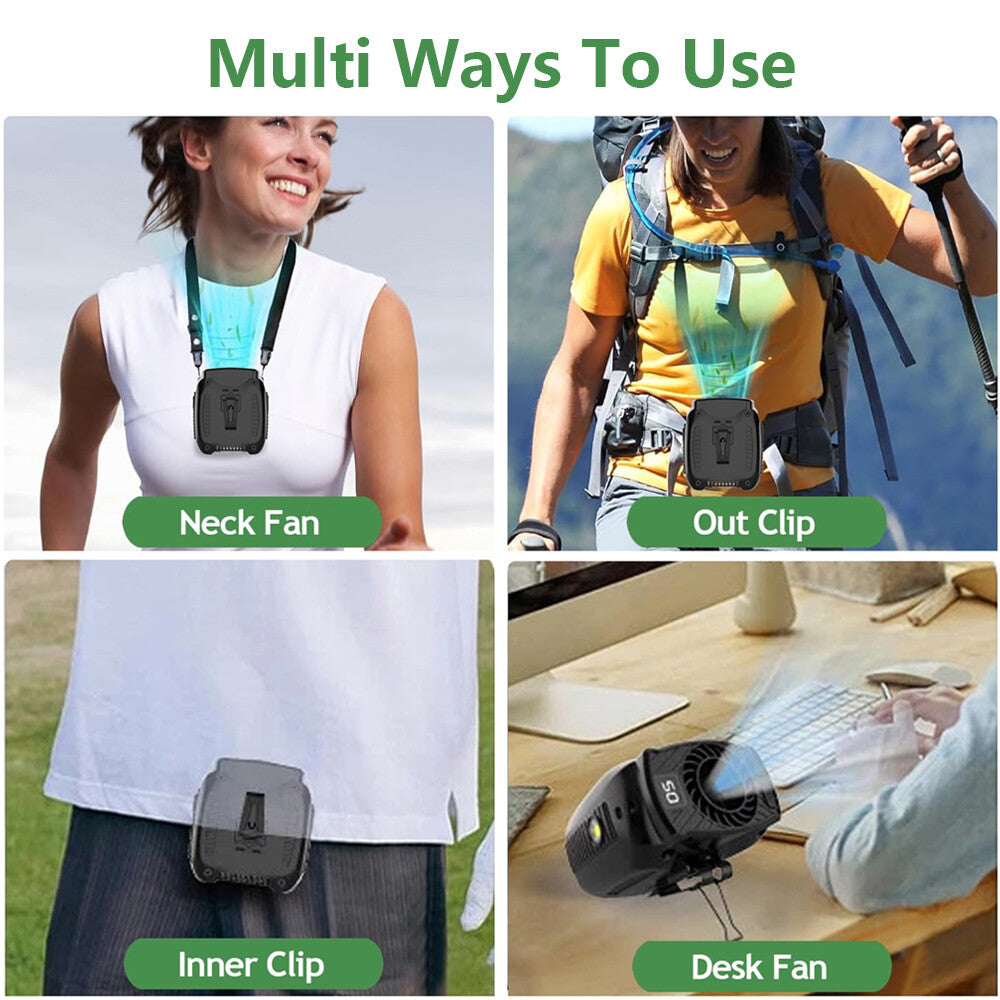 Portable Waist Fan Clip On 10000mAh Rechargeable Personal Cooling Neck Shirt Fan