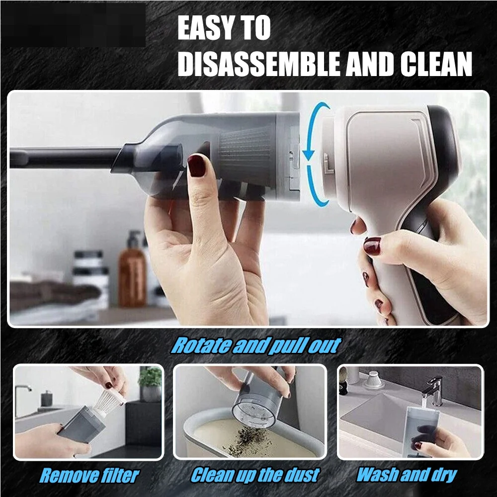 9000Pa Wireless Vacuum, 3-in-1 Handheld Mini Cleaner & Blower for Car, Home, Office