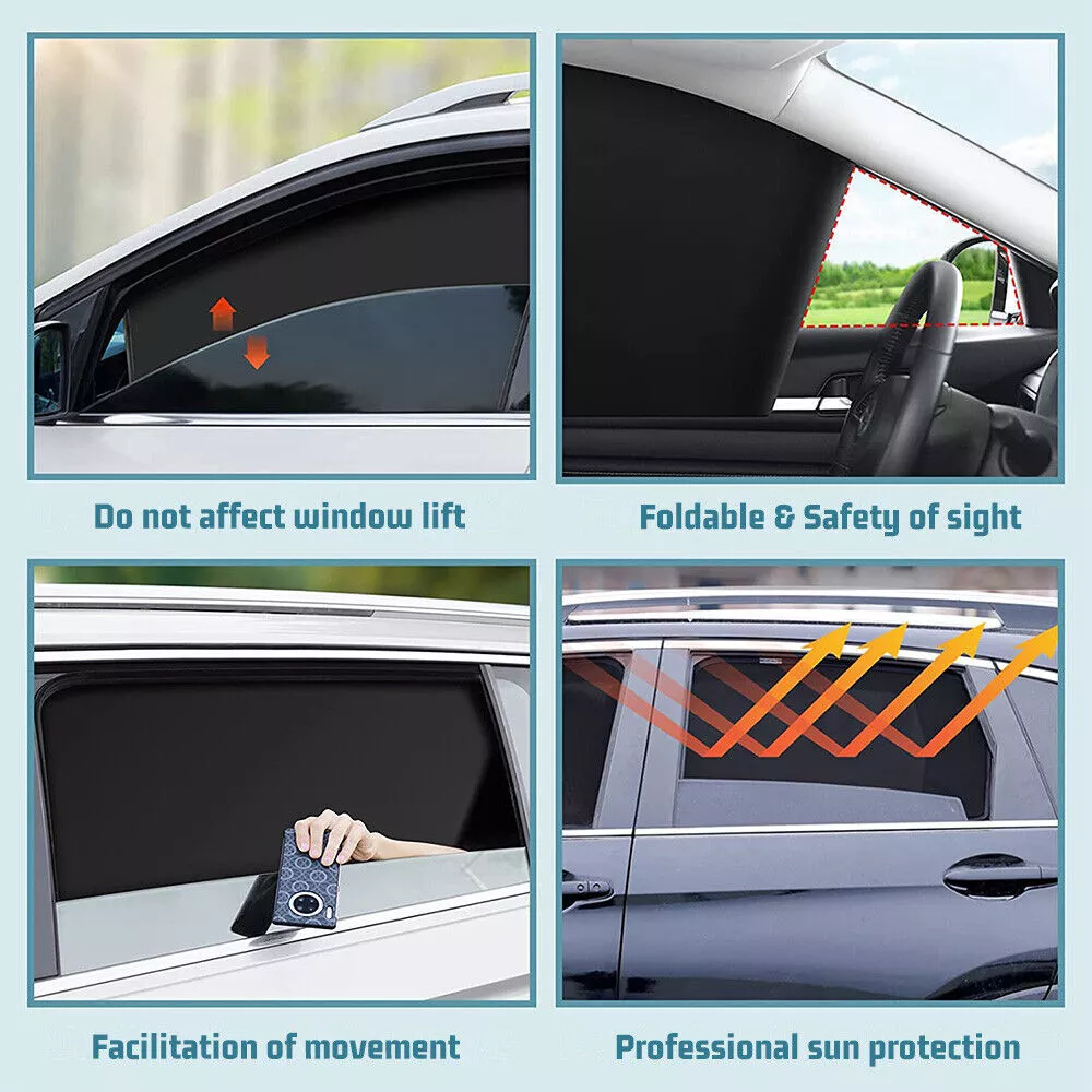 4PCS Magnetic Car Sun Shades for Metal Frame Side Windows, Privacy Curtain, UV Ray & Heat Reduction