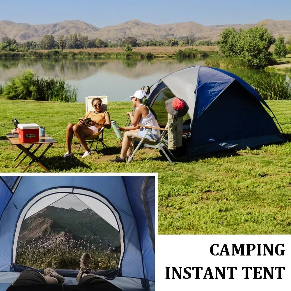 3-4 Person Tents for Camping, Outdoor Waterproof Dome Family Tent with Removable Rainfly, 2 Doors & Large Mesh Windows, Easy Setup