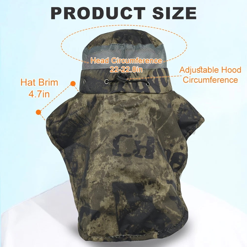 Wide Brim Mosquito Head Net Sun Hat with Neck Flap for Fishing Hiking Men Women