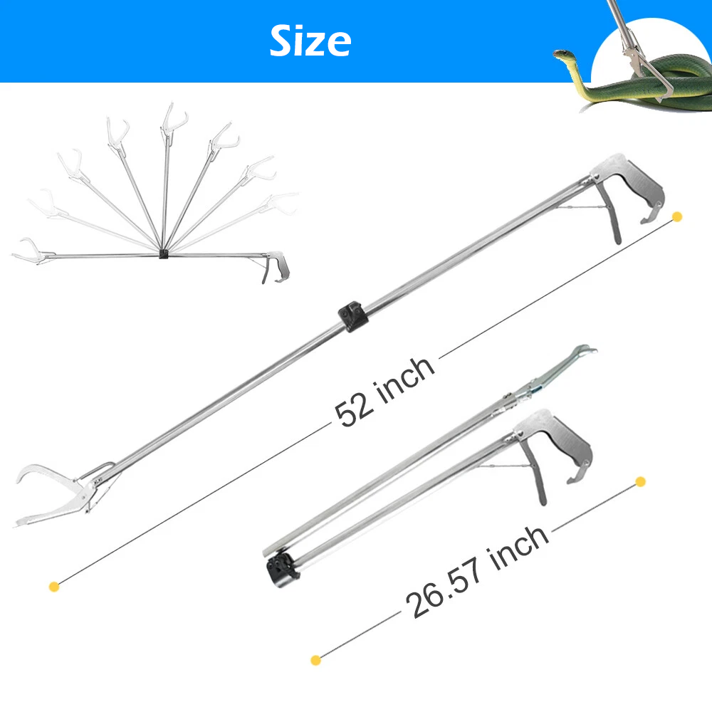 52” Foldable Snake Tongs with Lock Stainless Steel Reptile Grabber Handling Tool