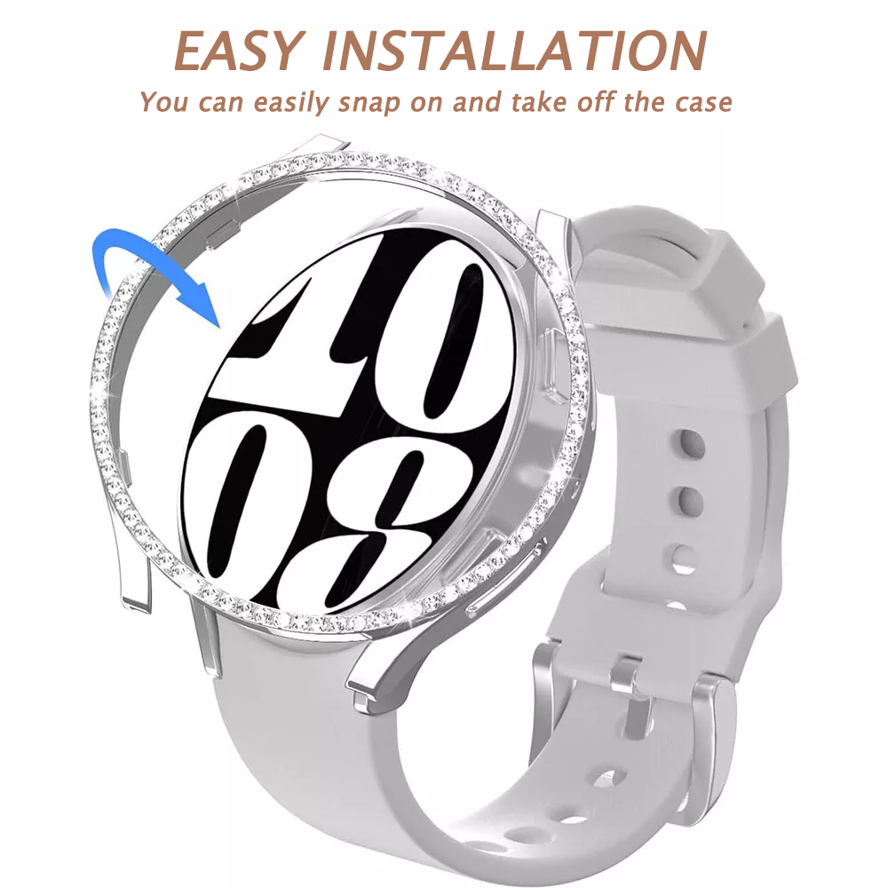 Screen Protector Case for Samsung Galaxy Watch 6 40mm/44mm, Bling Cover, Tempered Glass, Perfect Protection Anti Scratch