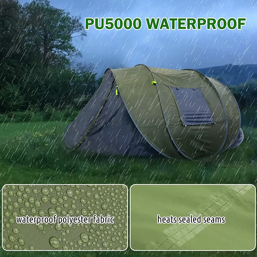 Instant Pop-Up Camping Tent with Vestibule, Front & Back Doors, Spacious for 4-6 People, Waterproof & Windproof, Ventilated for Comfortable Outdoor Adventures