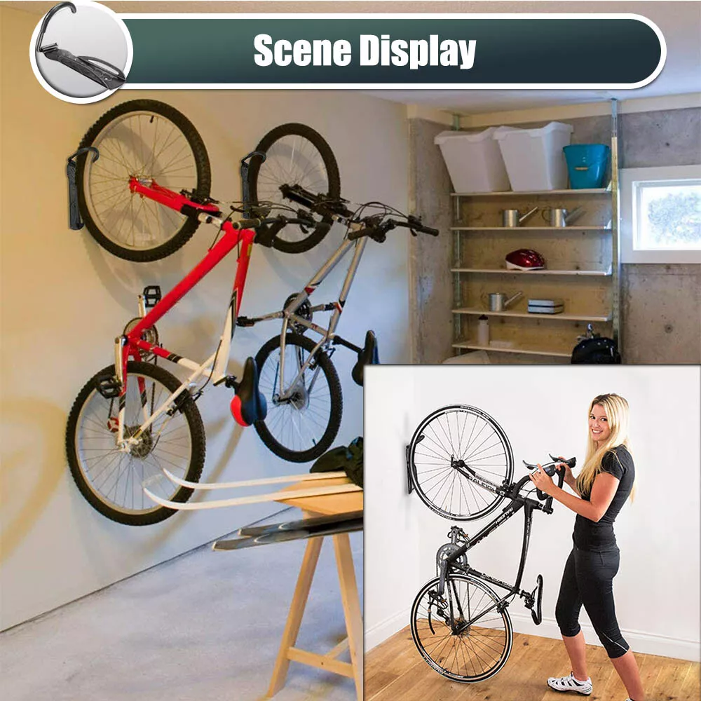 Bike Rack Garage, Bicycle Wall Mount with Screws, Heavy Duty Steel Vertical Hanging Bike Hook Holds up to 66lb for Indoor Storage