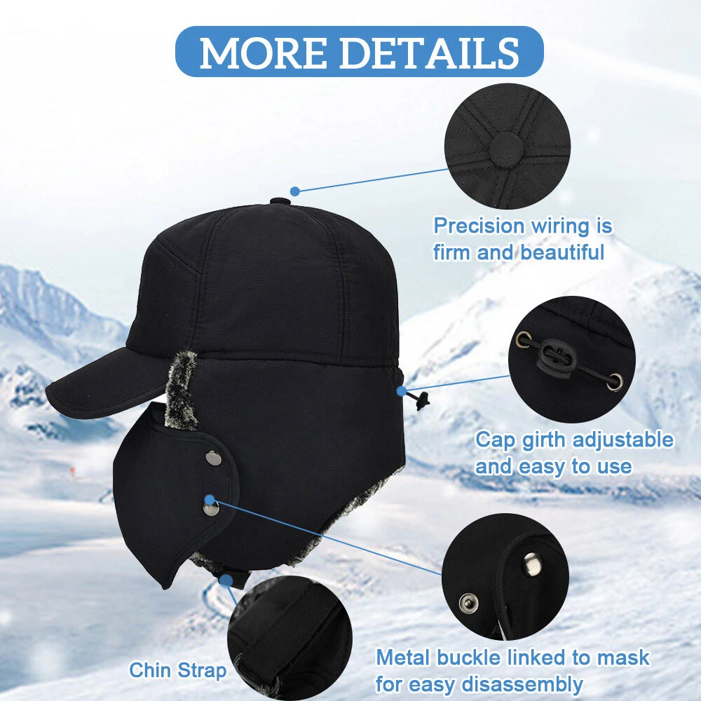 Winter Fur Ear Flap Trapper Hat Full Face Mask Aviator Thermal Warm Snow Ski Cap